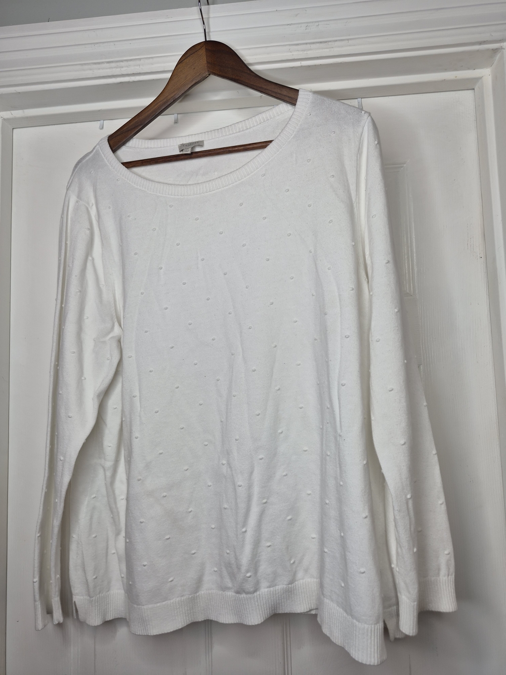 Talbots White Dot-Textured Long Sleeve Sweater 2x